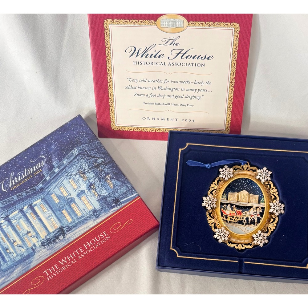White House Historical Association Christmas Ornament 2004 OS Gold Sleigh Ride